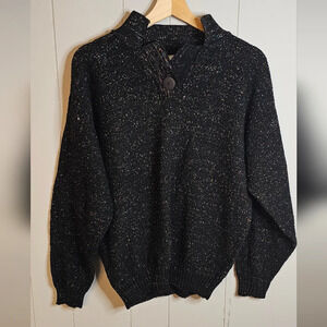 Vintage Southern Lights Black Sparkle Acrylic Sweater, Womens Petite Large